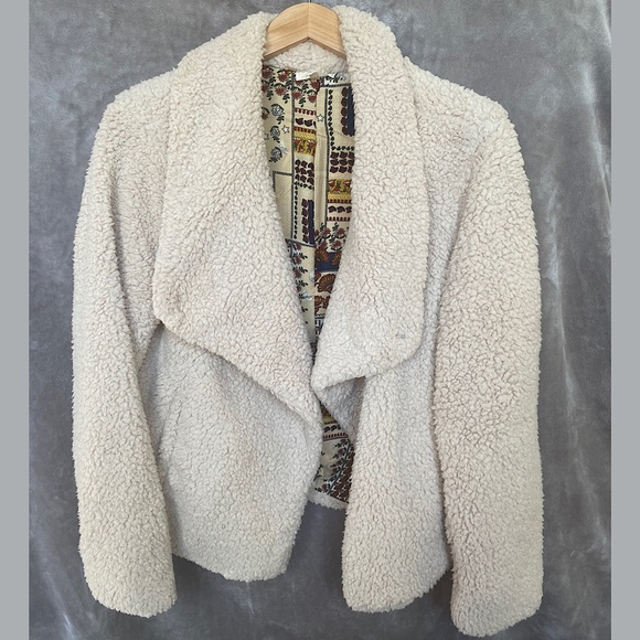🎉NWOT Mystree Teddy Bear Oversized Wrap Front Coat, Size LG,Cream/Multi … - Picture 2 of 9